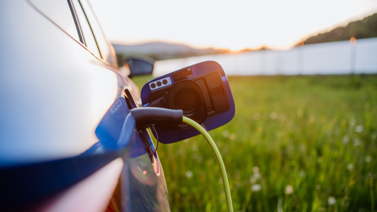 Close up of an electric car charging